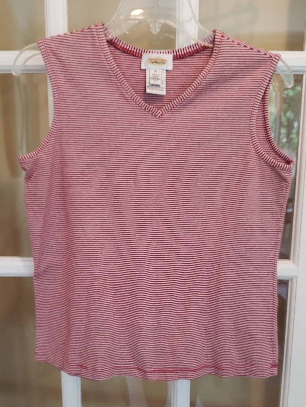 Talbots Red & White Striped V-neck Tank Top Size: M